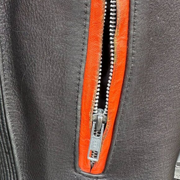 VINTAGE/RETRO BIKER JACKET BLACK/ORANGE ITALIAN LEATHER - HARD TO FIND - Picture 9 of 15